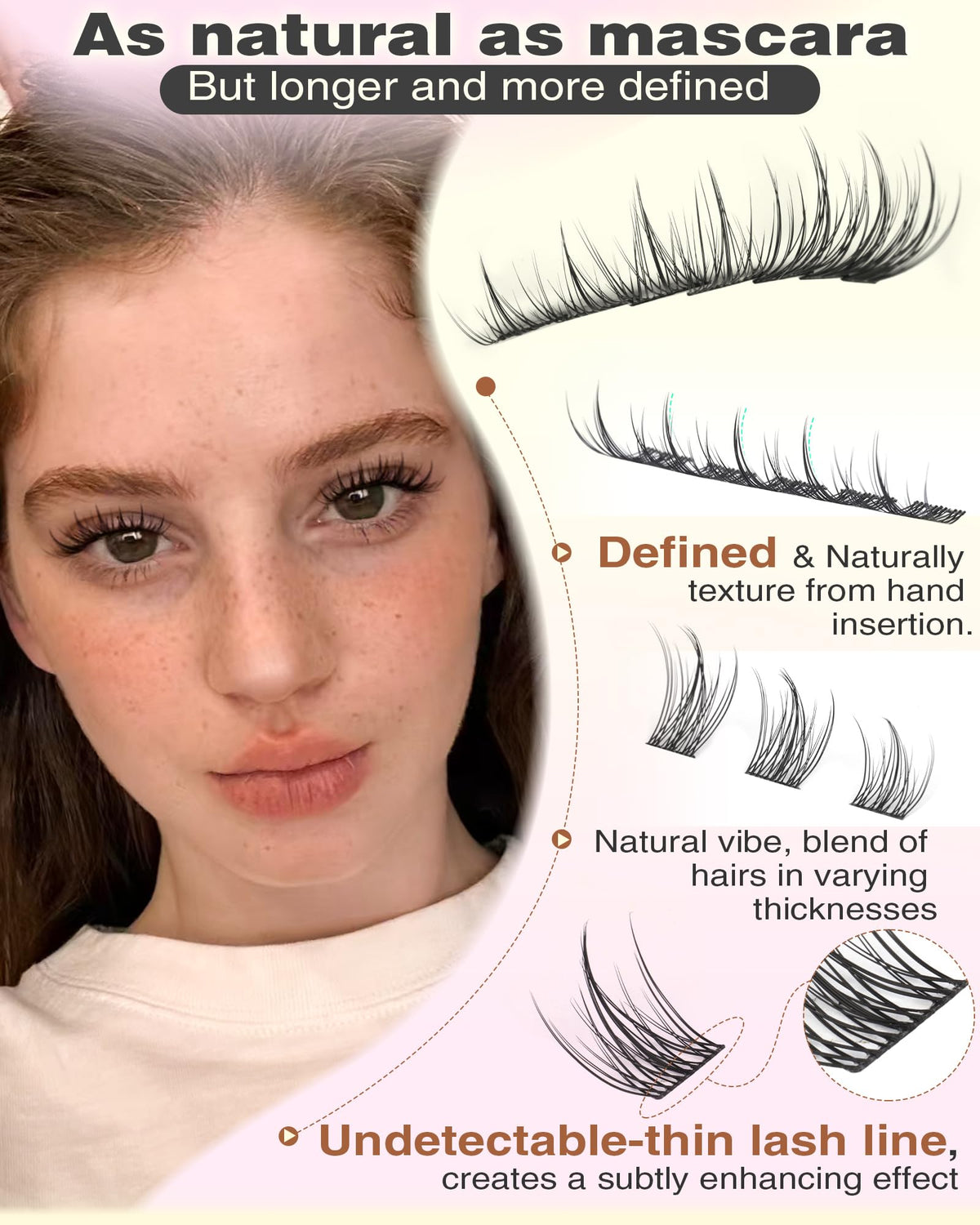 Cils Goddvenus montés sur un modèle, montrant l'effet naturel