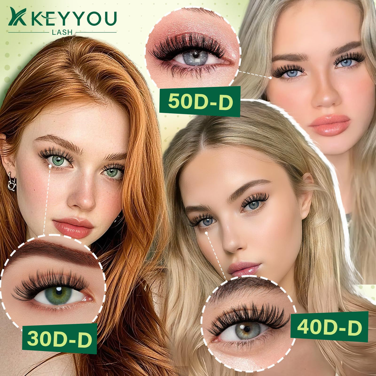 Cils KEYYOU de différentes longueurs, allant de 9 mm à 18 mm