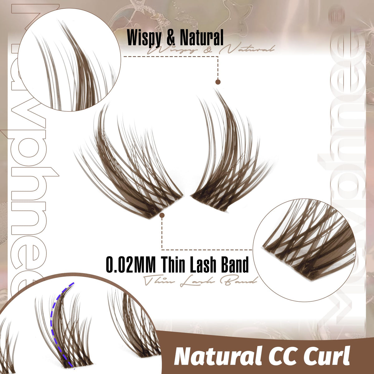 Cils marron Mavphnee sur un modèle avec cheveux blonds