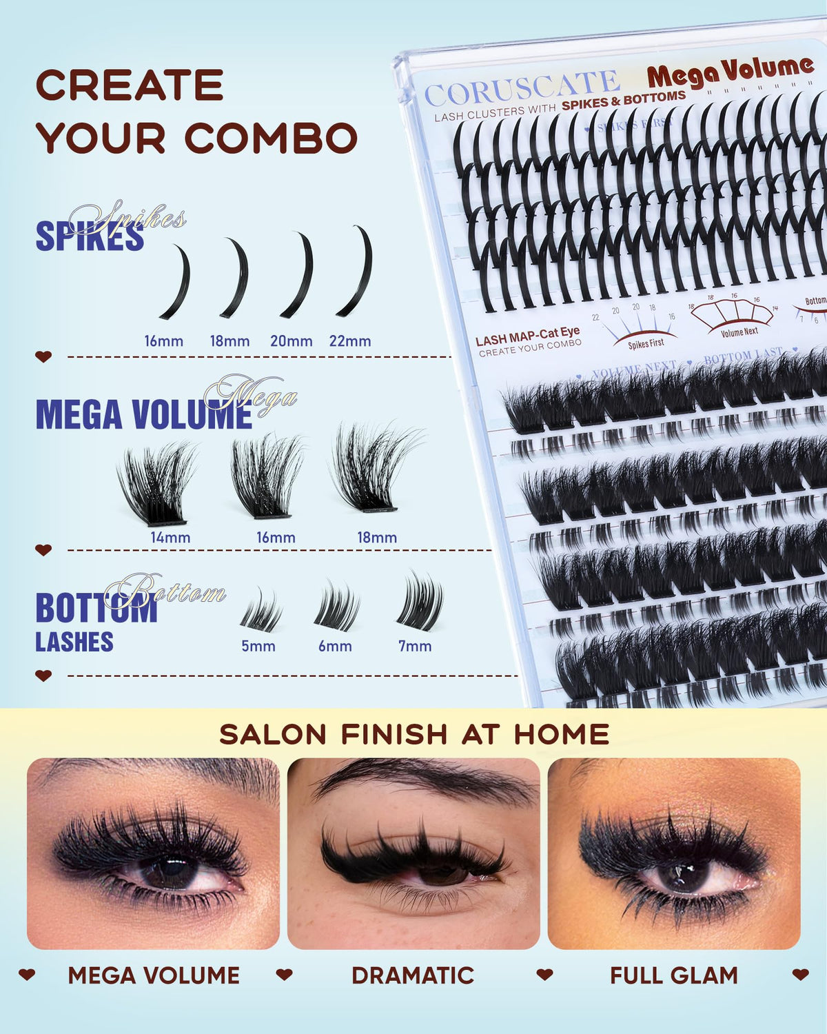 Cils volumineux 200D avec pointes de différentes longueurs