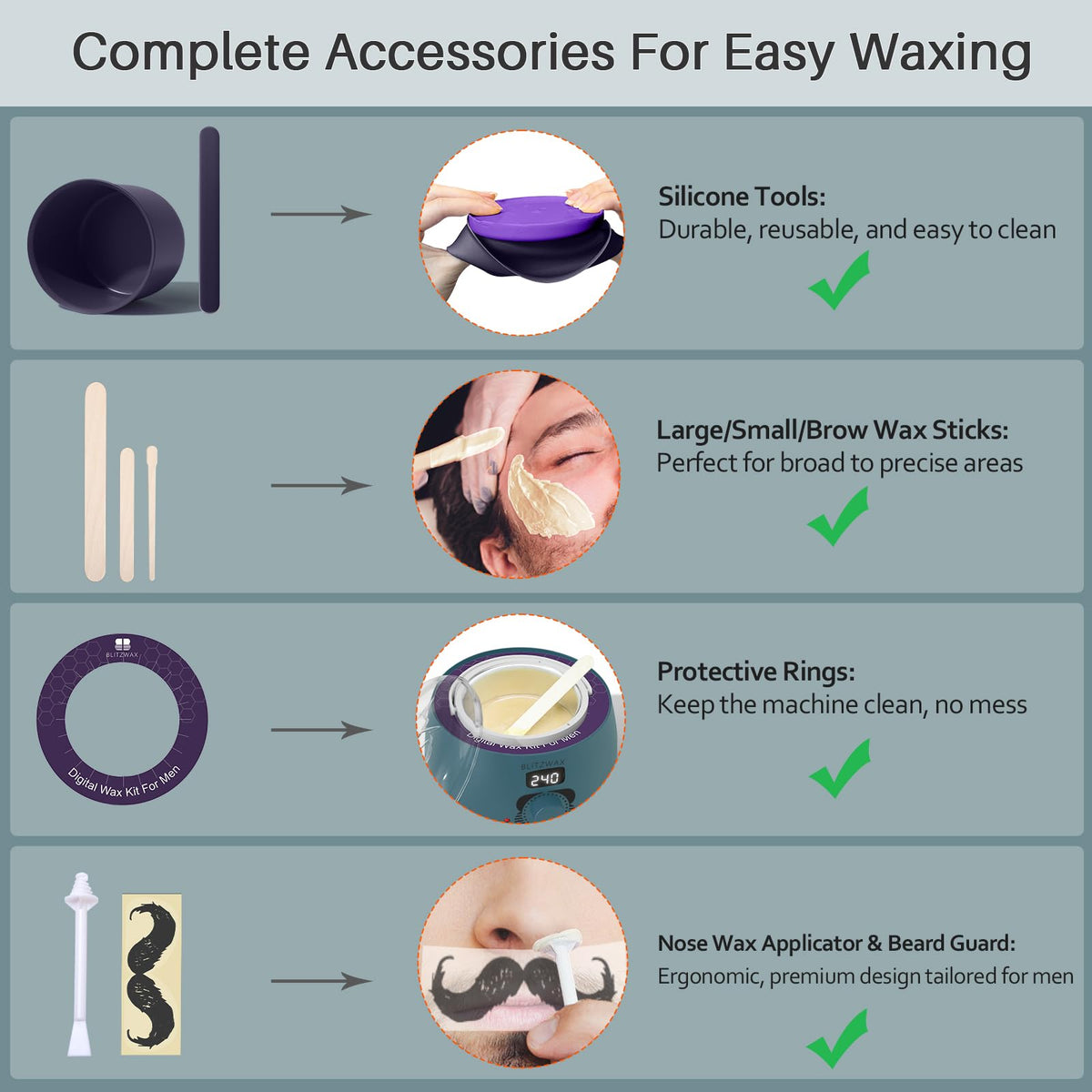 Cire BLITZWAX avec spatule et outils de silicone