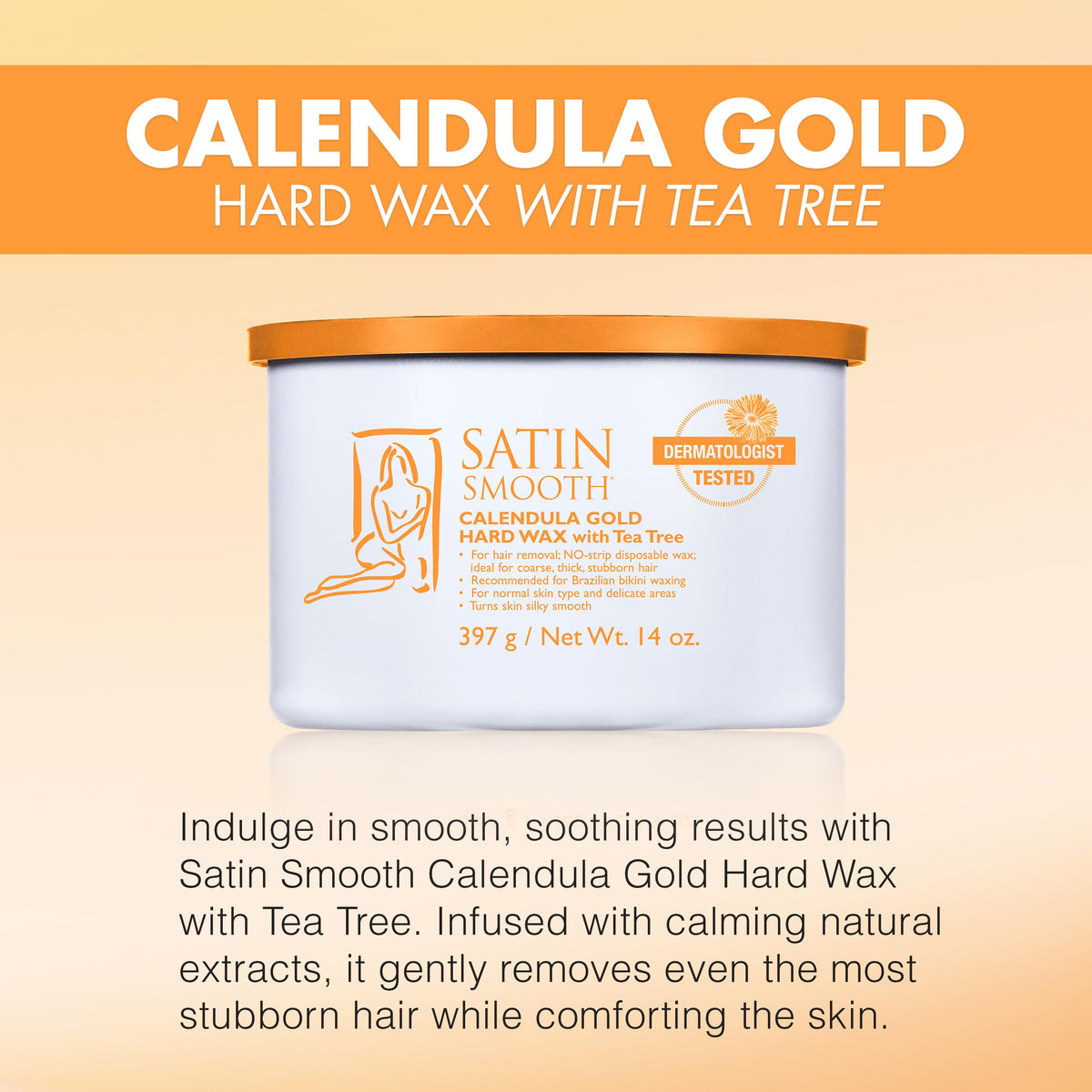 Cire dure Calendula Gold SATIN SMOOTH 450g dans un environnement de salle de bain