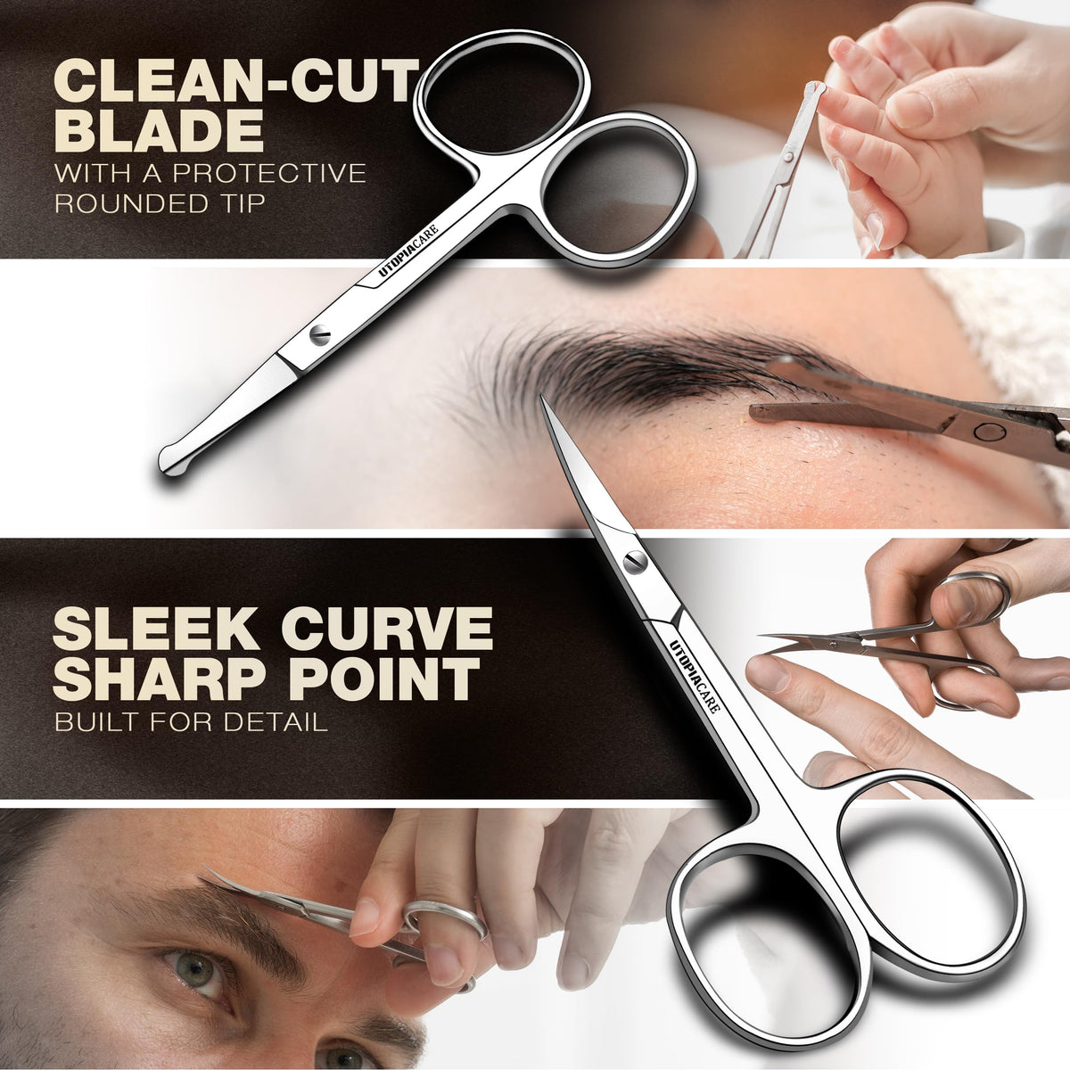 Ciseaux à sourcils Utopia Care dans un emballage pratique