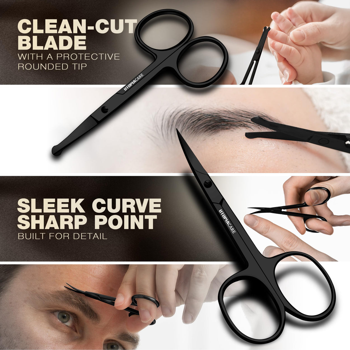 Ciseaux à sourcils Utopia Care, poignée antidérapante