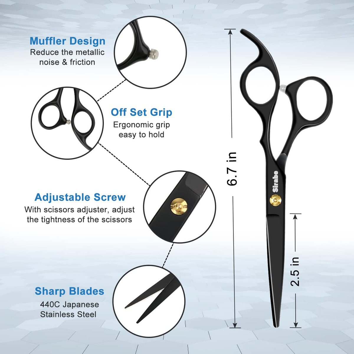 Ciseaux de coiffure Sirabe en acier inoxydable japonais, côté