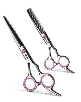 Ciseaux de coiffure ULG en acier inoxydable japonais 6,5 pouces rose vue de face
