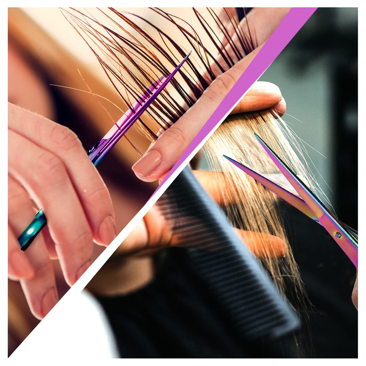 Ciseaux de coiffure Utopia Care en utilisation sur cheveux