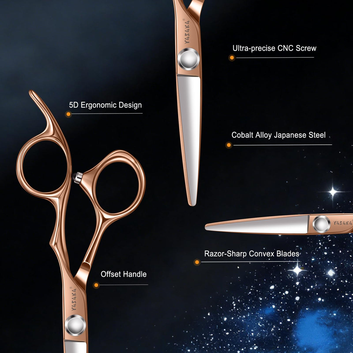 Ciseaux de coiffure YASAKA avec poignée ergonomique et repose-doigt
