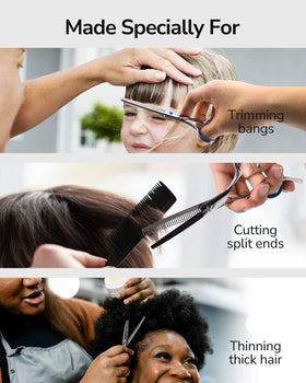 Ciseaux ULG en position de coupe sur cheveux