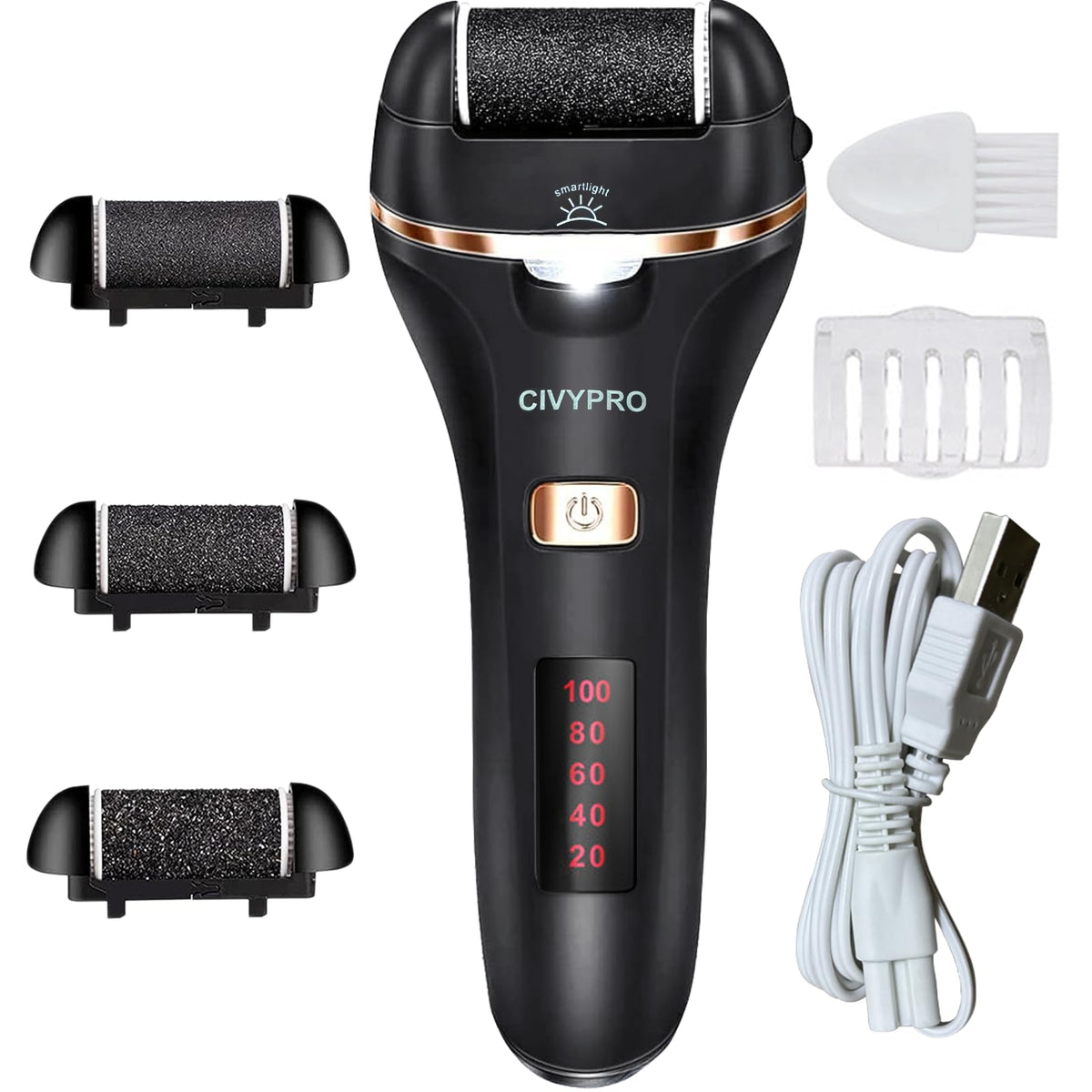CIVYPRO Kit de Pédicure Électrique 6 en 1 avec rouleaux supplémentaires