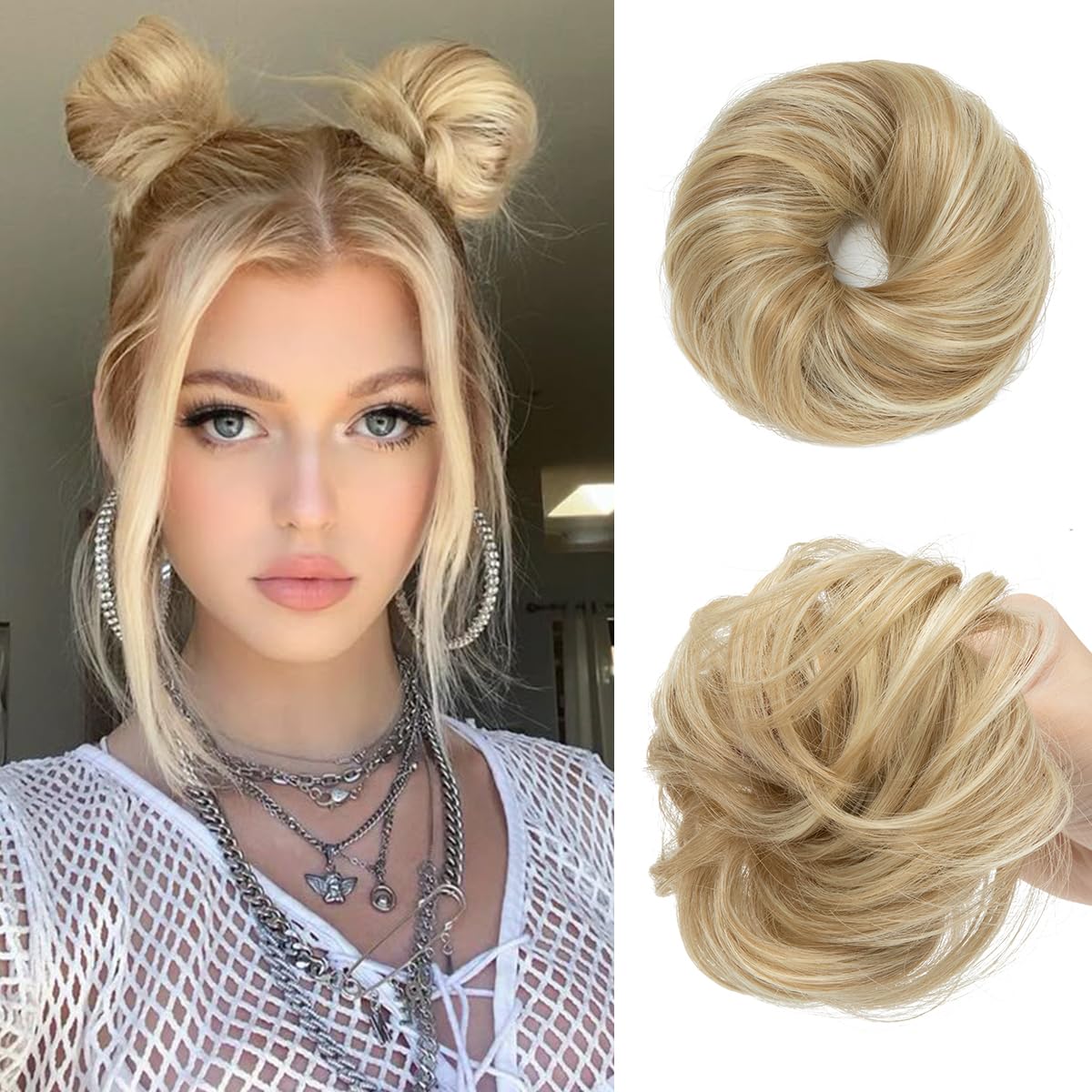 CJL HAIR Bun Bouclé couleur blonde sale vue de face