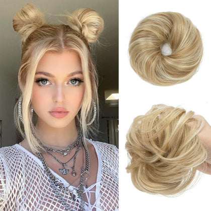 CJL HAIR Bun Bouclé couleur blonde sale vue de face