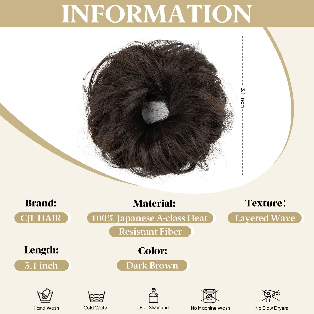CJL HAIR chignon bouclé brun foncé porté en chignon haut