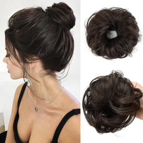 CJL HAIR chignon bouclé brun foncé vue avant avec volume