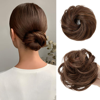 CJL HAIR Chignon Bouclé Mini en chocolat vue de face