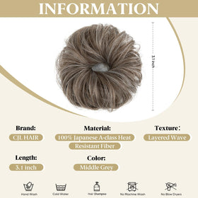 CJL HAIR chignon bouclé mini gris sur fond blanc