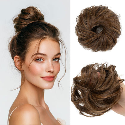 CJL HAIR chignon désordonné chocolat vue avant avec boucles