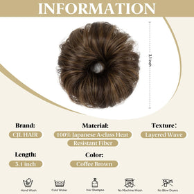 CJL HAIR Chignon en Boucle Brun Café porté sur un chignon haut