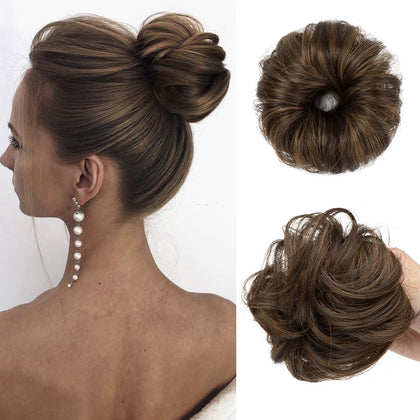 CJL HAIR Chignon en Boucle Brun Café vue de face