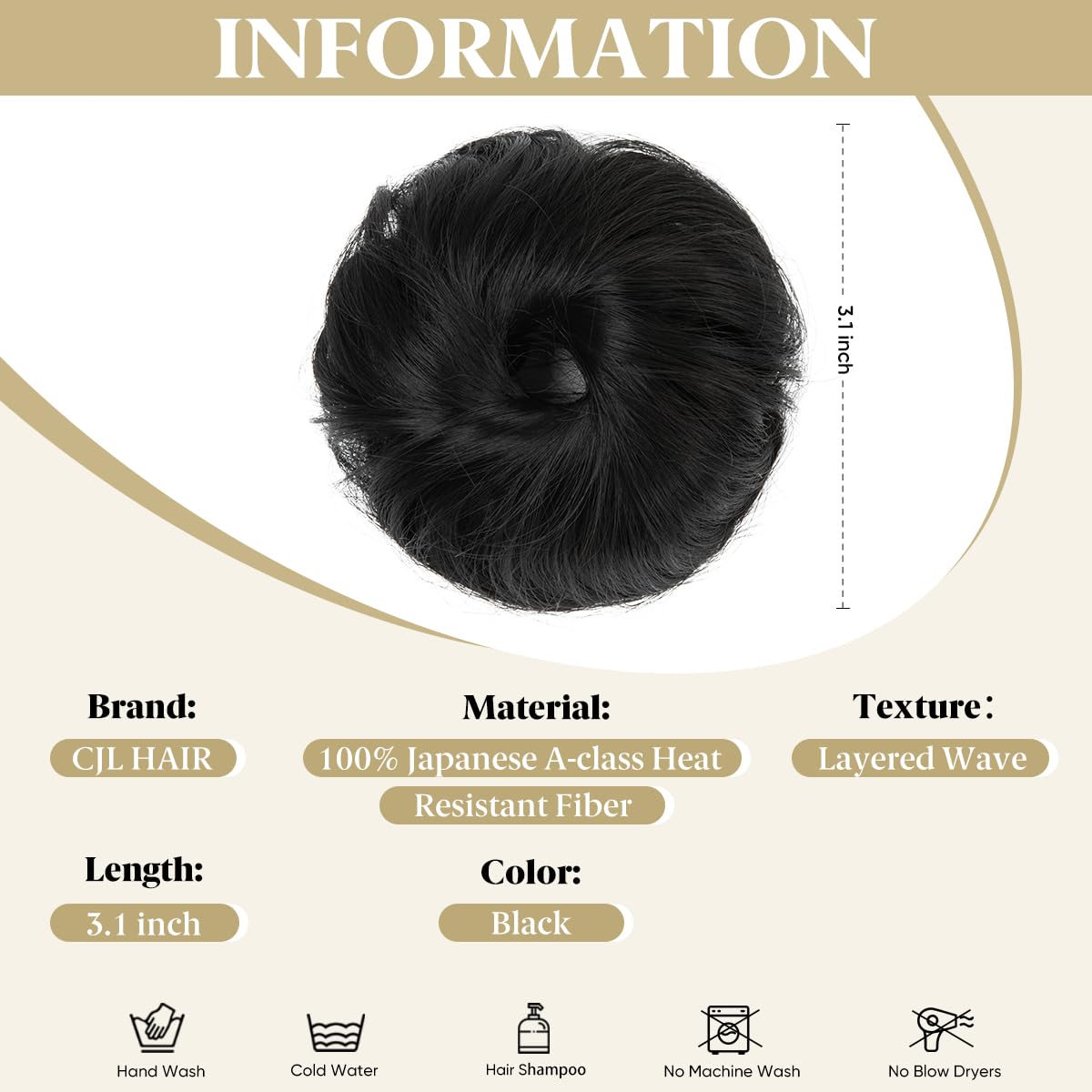 CJL HAIR Chignon en curly noir avec boucles