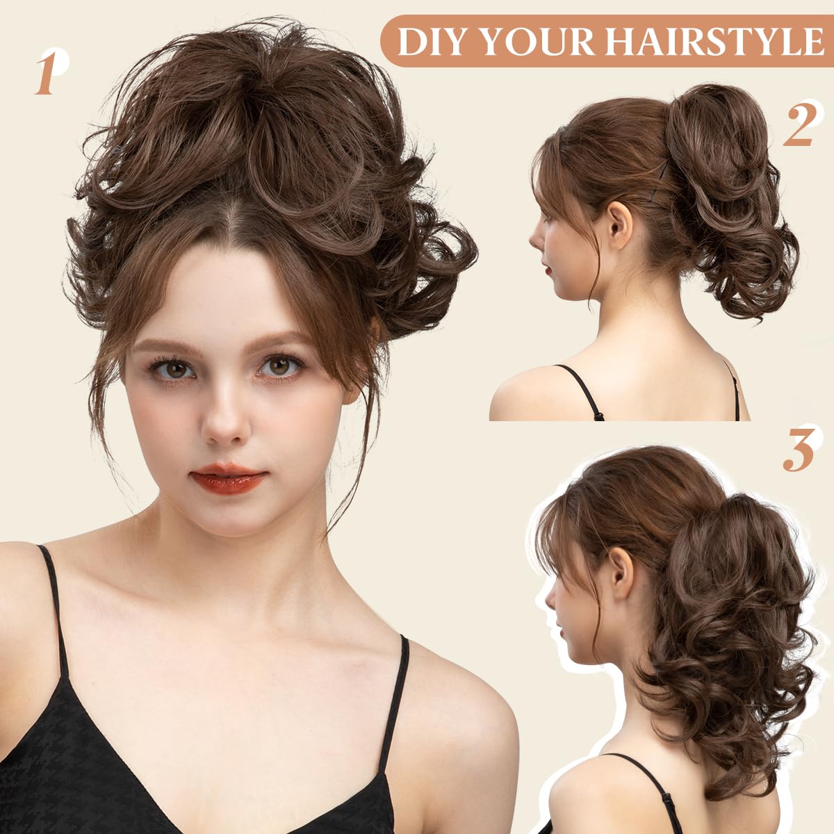 CJL HAIR Clip Cheveux Poney Court Noir avec cheveux attachés