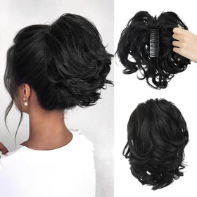 CJL HAIR Clip Cheveux Poney Court Noir vue de face