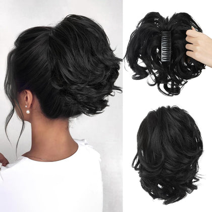CJL HAIR Clip Cheveux Poney Court Noir vue de face