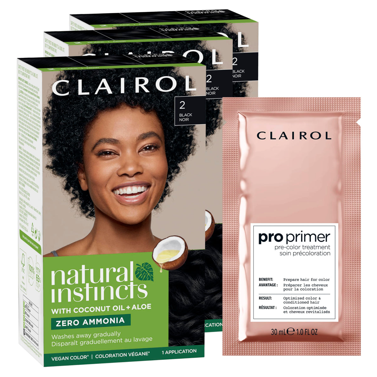 Clairol Coloration Cheveux 2 Noir 3 Pack avec Traitement Pré-Coloration