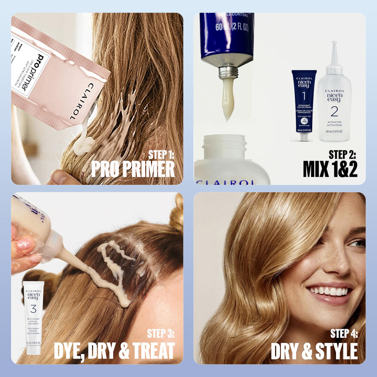 Clairol Nice'n Easy 4 Marron Foncé avant et après application