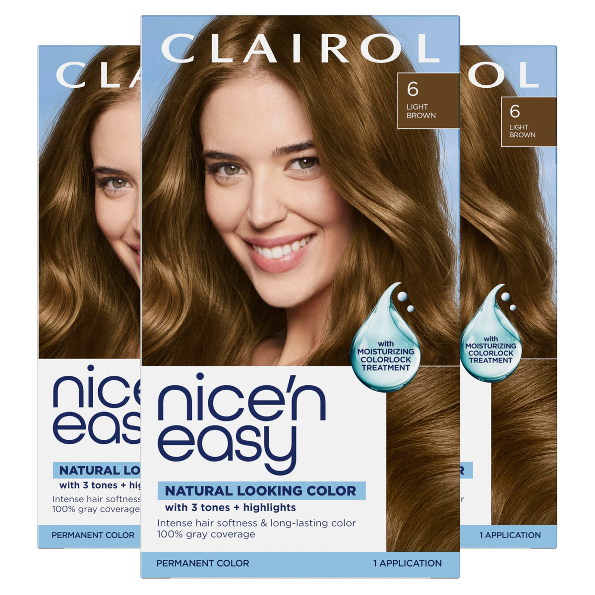 Clairol Nice'n Easy 6 Châtain Clair pack de 3 vue de face