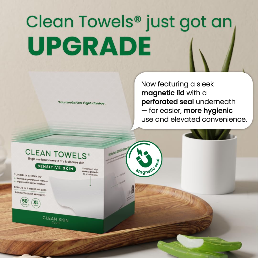 CLEAN SKIN CLUB Serviettes Nettoyantes Peau Sensible XL à côté de produits de beauté