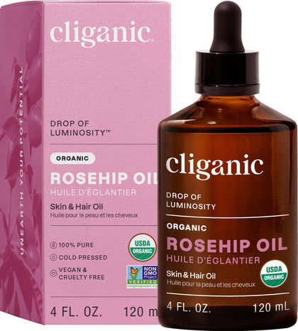 Cliganic huile de graines de rosa mosqueta bio 240g avant, vue de face