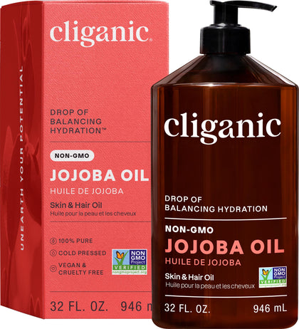 Cliganic huile de jojoba 32 oz avec pompe vue avant