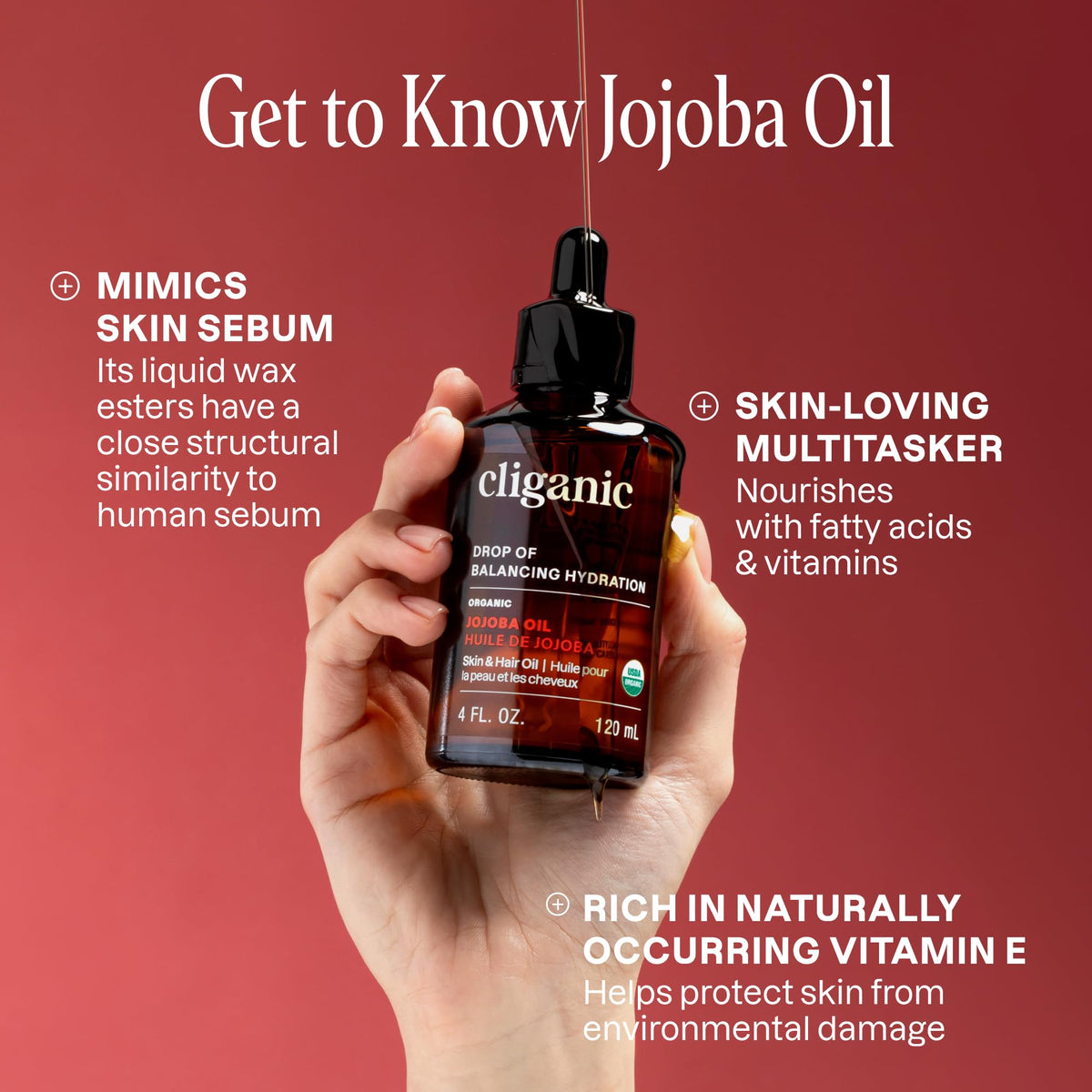 Cliganic Huile de Jojoba Bio 128oz sur fond blanc