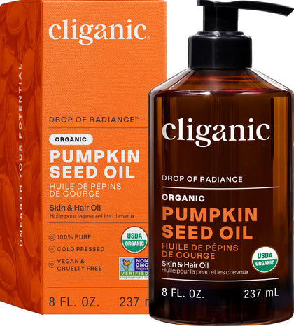 Cliganic Huile de Pépin de Citrouille Bio 100% Pure 281g vue de face