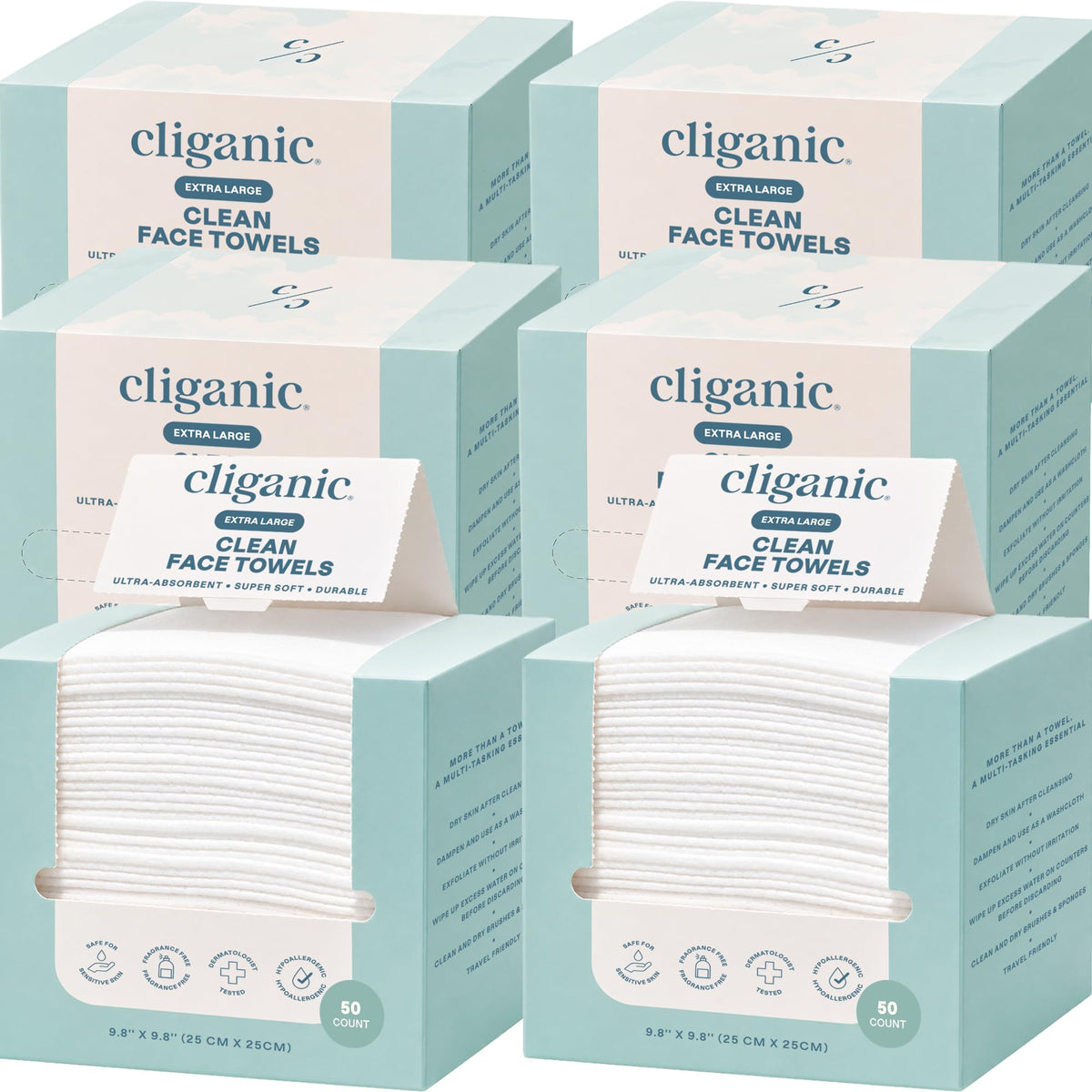 Cliganic Serviettes Nettoyantes Visage XL, boîte de 300 unités