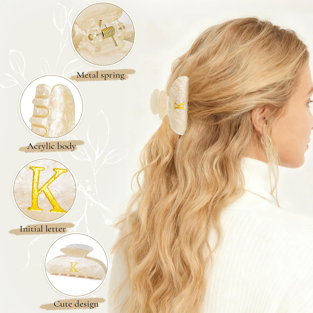 Clip à cheveux Fycert vert avec initiale B en paillettes