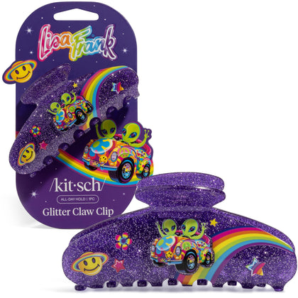 Clip à cheveux pailleté Lisa Frank x Kitsch violet avec détails arc-en-ciel