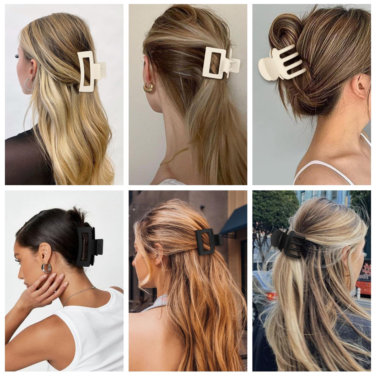 Clip à cheveux SMKSL porté sur cheveux longs et bouclés