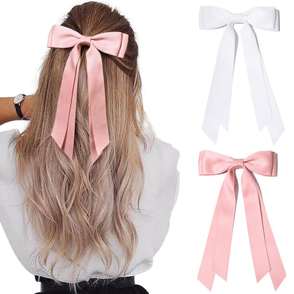 Clip cheveux satin rose et blanc Aileam, vue de face