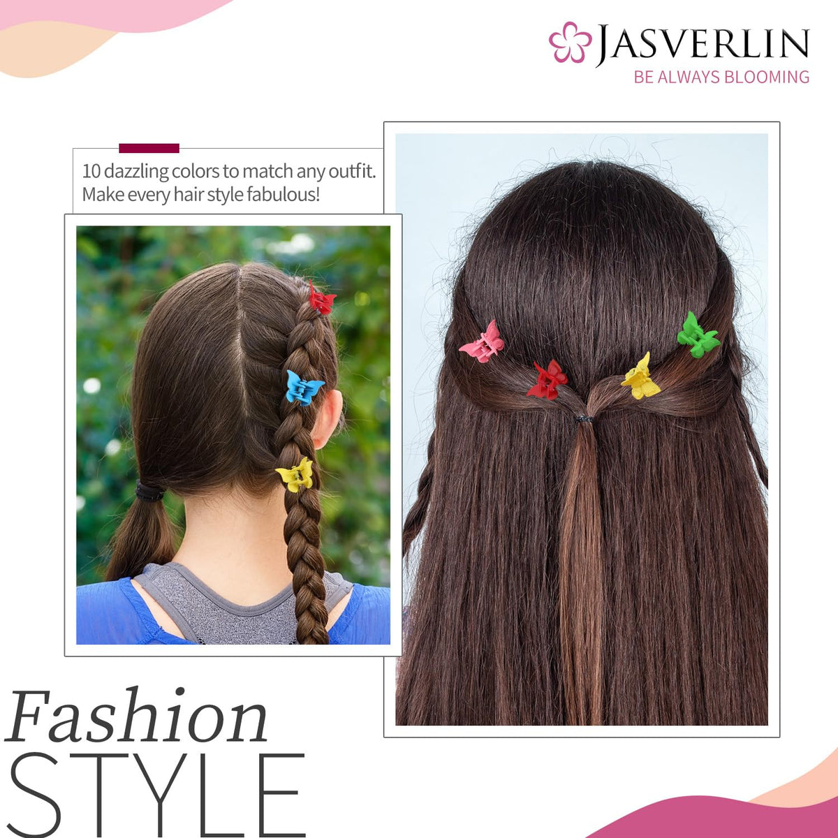 Clip papillon JASVERLIN rose avec d'autres clips