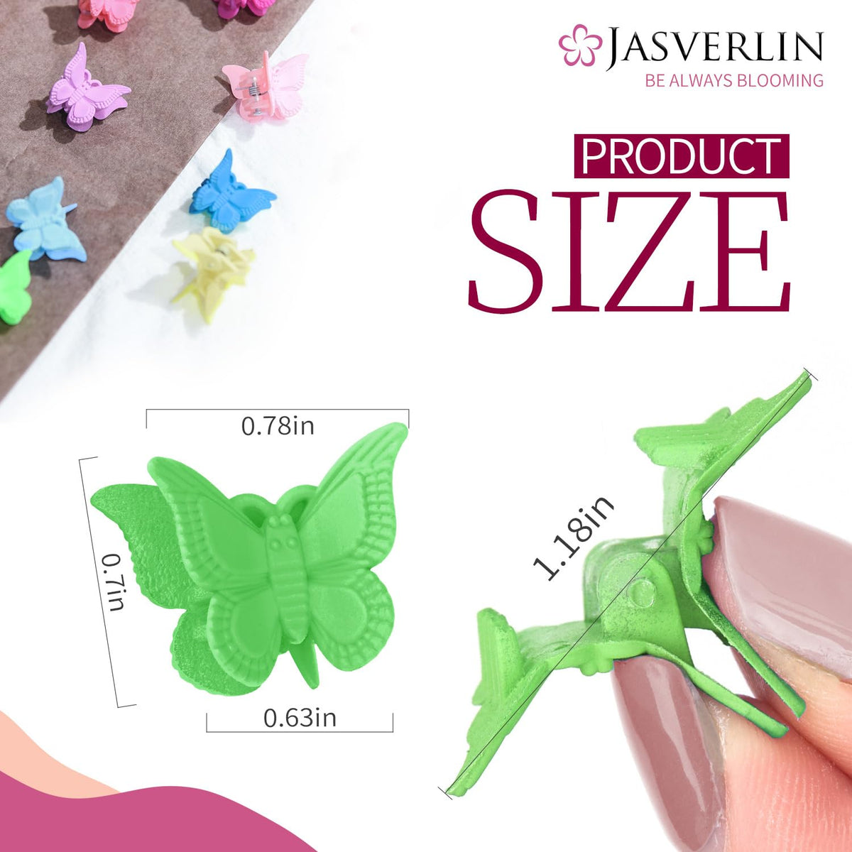 Clip papillon JASVERLIN vert dans une main