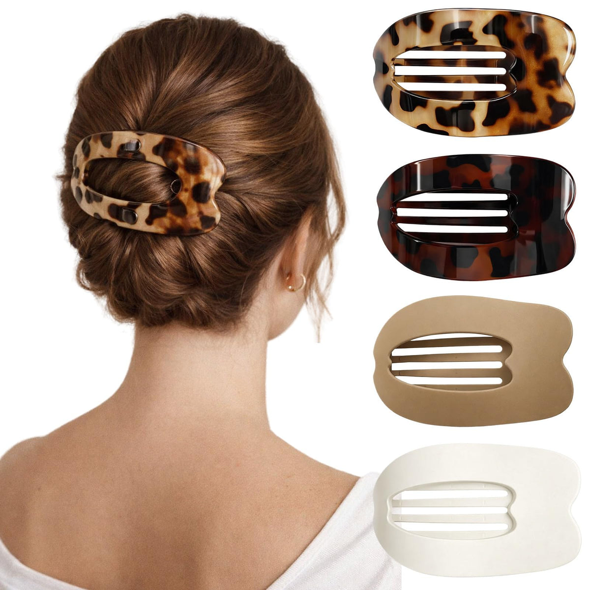 Clips à cheveux canard 4-pack vue de face avec couleurs unies