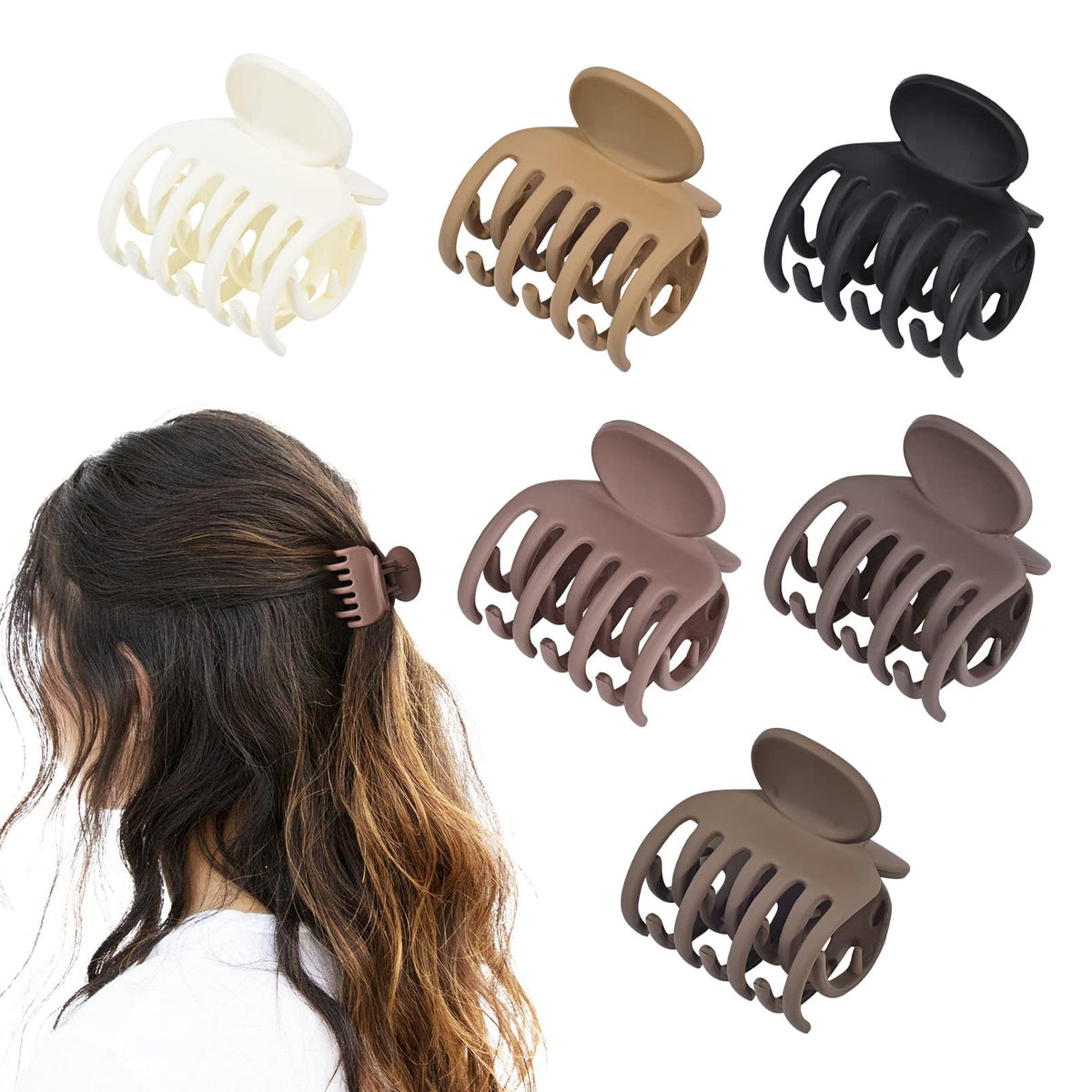 Clips à cheveux DEEKA 6 pièces couleur marron vue de face