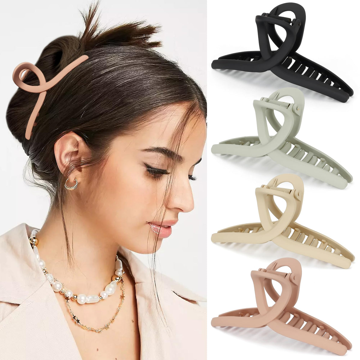 Clips à cheveux FAELBATY en noir, vert clair, rose et khaki