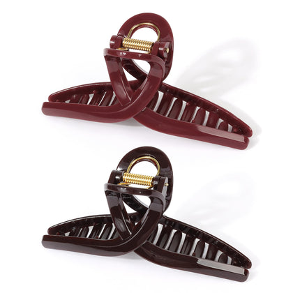 Clips à cheveux FAELBATY rouge et chocolat en acrylique, vue de face