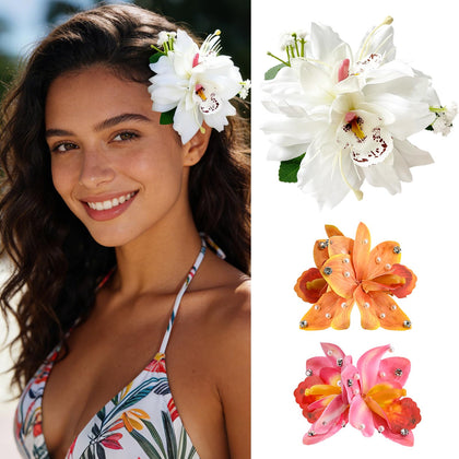 Clips à cheveux fleurs hawaïennes SAOROPEB ensemble de 3 couleurs vives