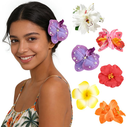 Clips à cheveux fleurs hawaïennes SAOROPEB, vue de face