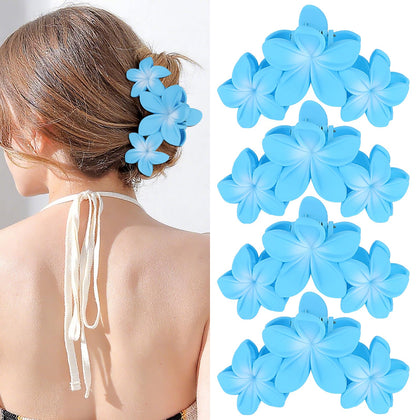 Clips à cheveux fleurs Plumeria ANBALA vue avant, coloris bleu