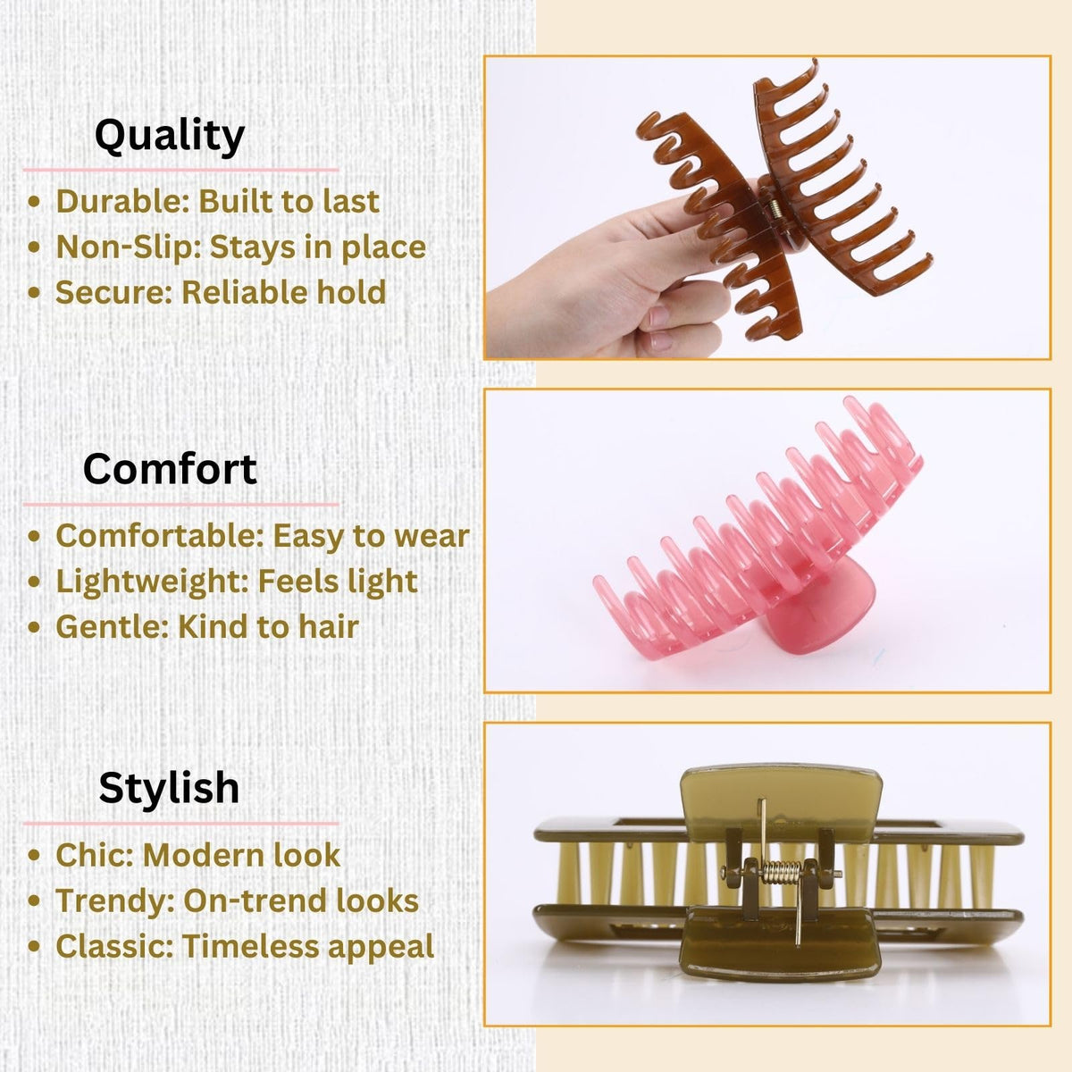 Clips à cheveux LuSeren en utilisation sur des cheveux épais